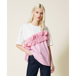 TWIN SET t-shirt inserto righe e vichy