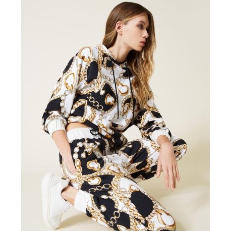 TWIN SET pantalone felpa stampa cuori