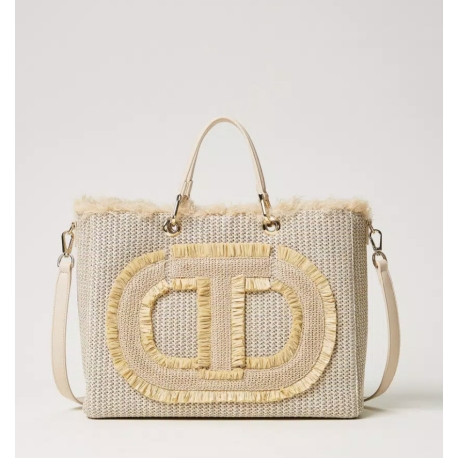 TWIN SET shopper con rafia