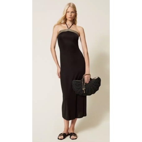 TWIN SET abito lungo con ricamo paillettes