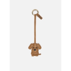 SAINTH BATH BAG CHARM A FORMA DI CANE IN PELLE LISCIA CON TARGHETTA LOGO