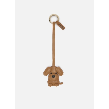 SAINTH BATH BAG CHARM A FORMA DI CANE IN PELLE LISCIA CON TARGHETTA LOGO