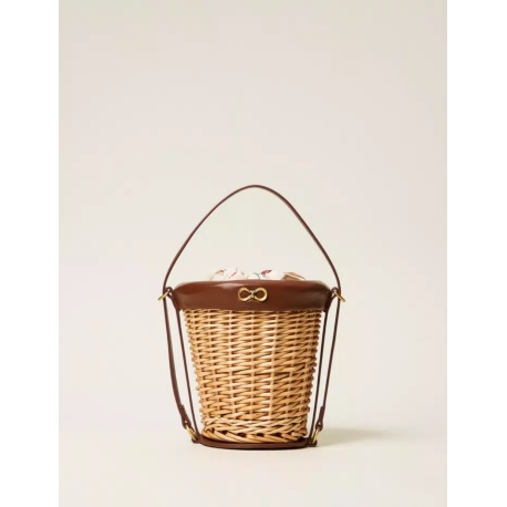 TWIN SET Borsa secchiello in vimini con pochette