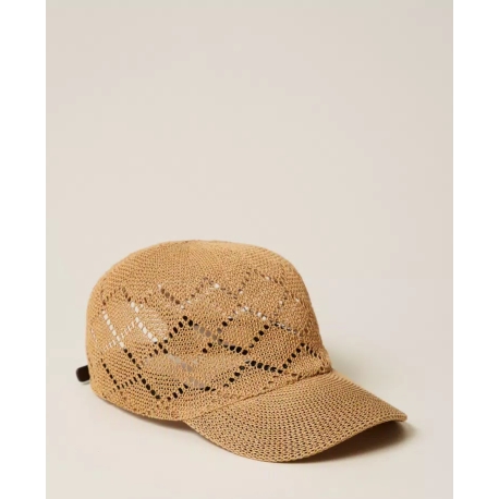 TWIN SET Cappello da baseball in rafia crochet