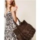 TWIN SET Borsa shopper in rafia con frange