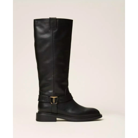 TWIN SET Stivale in pelle nero