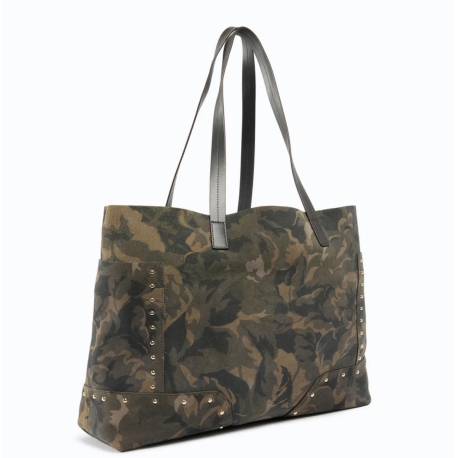 PINKO borsa shopper in suede con stampa camouflage
