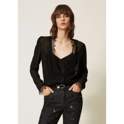 TWIN SET Blusa in pizzo nera