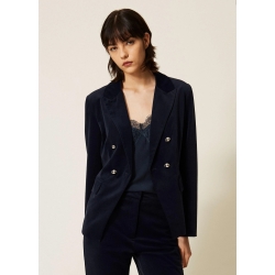 TWIN SET Giacca blazer in velluto blu