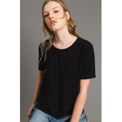 TWIN SET blusa strass e pizzo