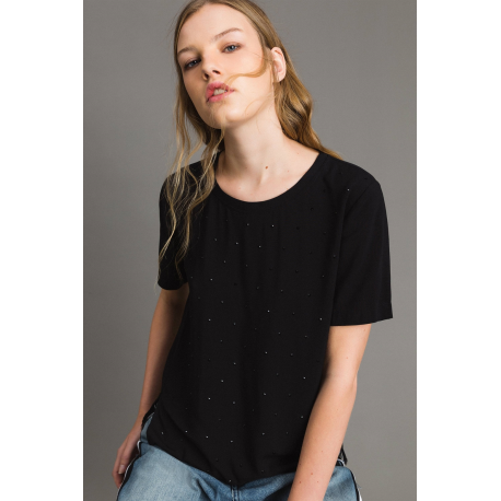 TWIN SET blusa strass e pizzo