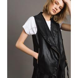 TWIN SET gilet in similpelle con zip