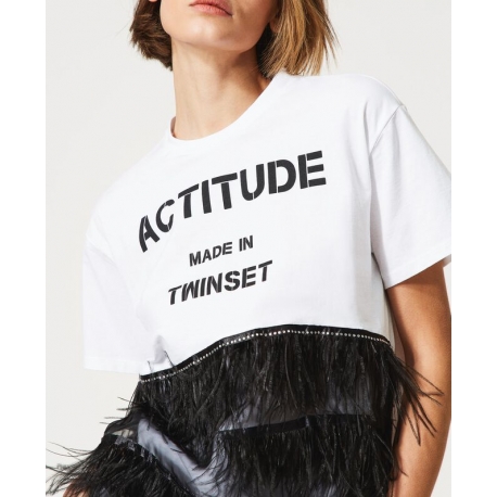 TWIN SET t-shirt con piume