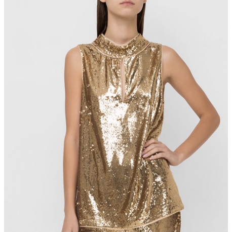 TWIN SET top paillettes oro